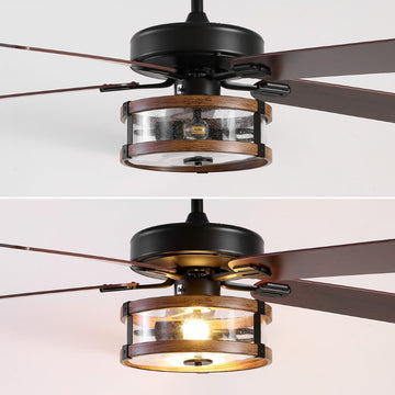 Joanna 52" Rustic Industrial Iron/Wood/Seeded Glass Mobile-App/Remote-Controlled LED Ceiling Fan - JONATHAN Y